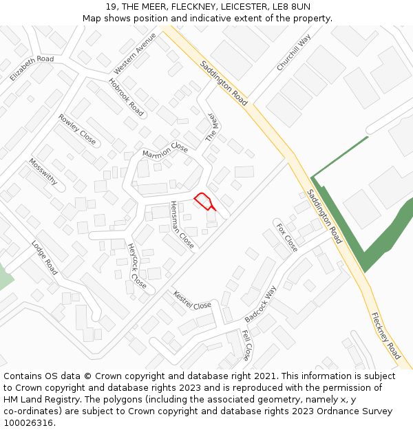 19, THE MEER, FLECKNEY, LEICESTER, LE8 8UN: Location map and indicative extent of plot