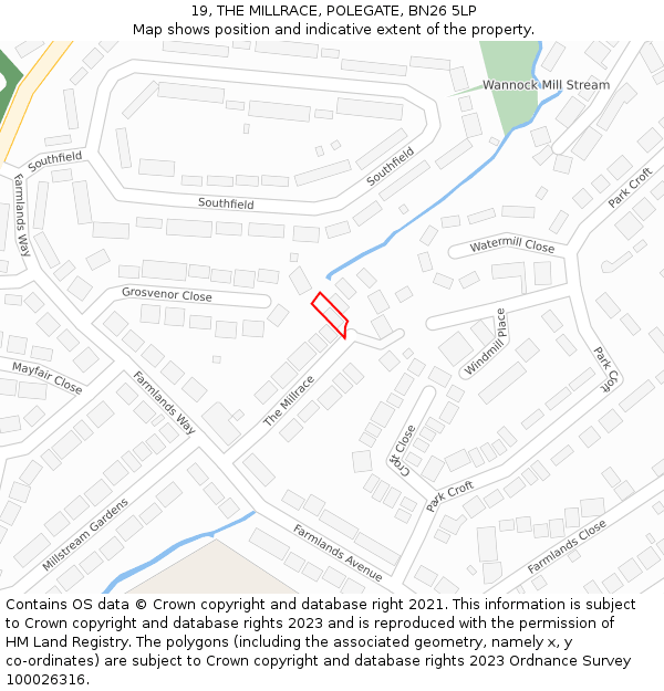 19, THE MILLRACE, POLEGATE, BN26 5LP: Location map and indicative extent of plot