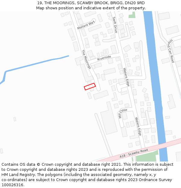 19, THE MOORINGS, SCAWBY BROOK, BRIGG, DN20 9RD: Location map and indicative extent of plot