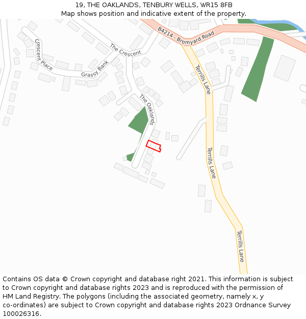 19, THE OAKLANDS, TENBURY WELLS, WR15 8FB: Location map and indicative extent of plot