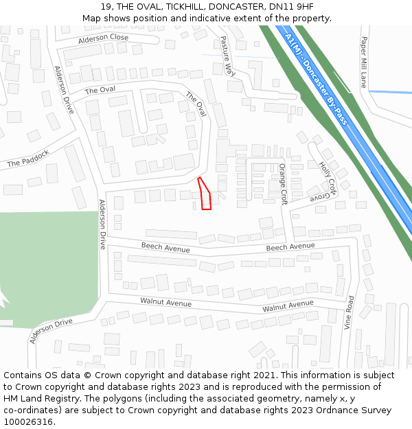 19, THE OVAL, TICKHILL, DONCASTER, DN11 9HF: Location map and indicative extent of plot