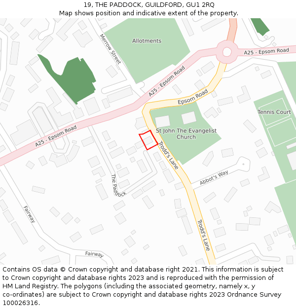 19, THE PADDOCK, GUILDFORD, GU1 2RQ: Location map and indicative extent of plot