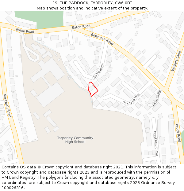 19, THE PADDOCK, TARPORLEY, CW6 0BT: Location map and indicative extent of plot
