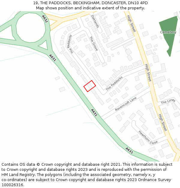 19, THE PADDOCKS, BECKINGHAM, DONCASTER, DN10 4PD: Location map and indicative extent of plot