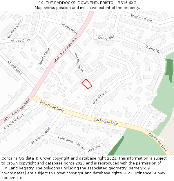 19, THE PADDOCKS, DOWNEND, BRISTOL, BS16 6XG: Location map and indicative extent of plot