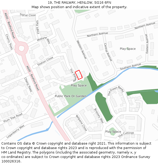 19, THE RAILWAY, HENLOW, SG16 6FN: Location map and indicative extent of plot