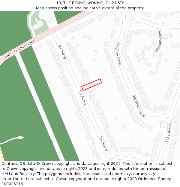 19, THE RIDING, WOKING, GU21 5TA: Location map and indicative extent of plot
