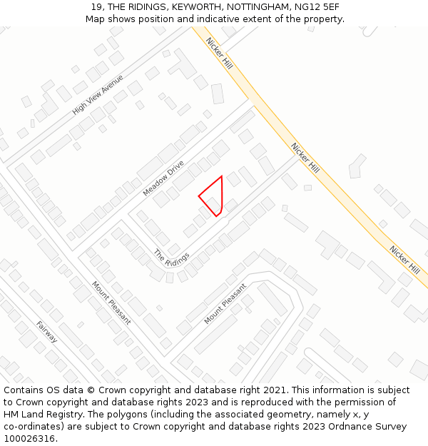 19, THE RIDINGS, KEYWORTH, NOTTINGHAM, NG12 5EF: Location map and indicative extent of plot