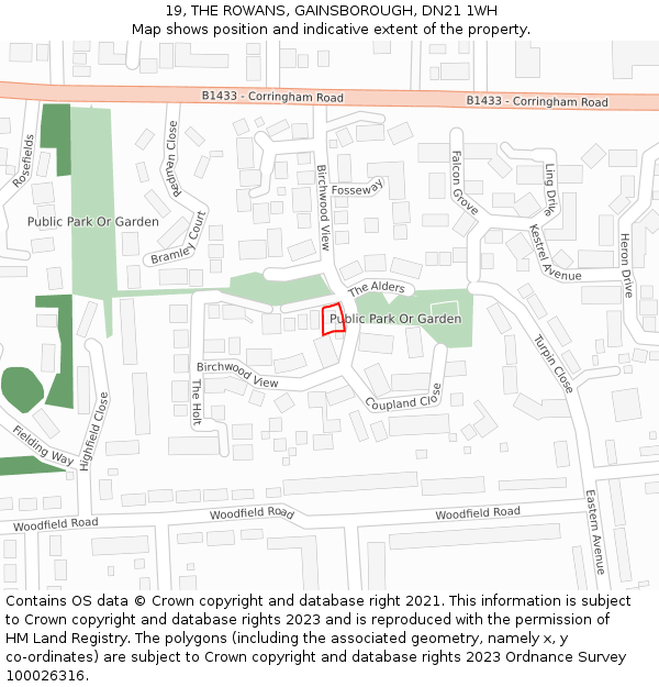 19, THE ROWANS, GAINSBOROUGH, DN21 1WH: Location map and indicative extent of plot