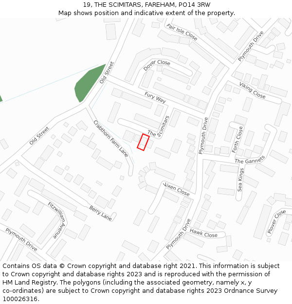 19, THE SCIMITARS, FAREHAM, PO14 3RW: Location map and indicative extent of plot