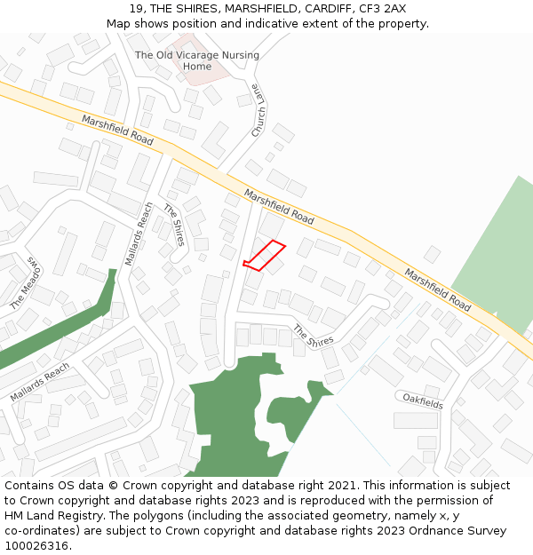 19, THE SHIRES, MARSHFIELD, CARDIFF, CF3 2AX: Location map and indicative extent of plot