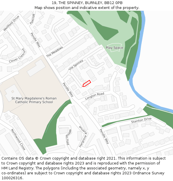 19, THE SPINNEY, BURNLEY, BB12 0PB: Location map and indicative extent of plot