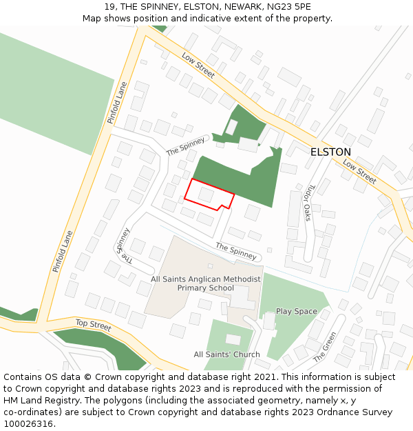 19, THE SPINNEY, ELSTON, NEWARK, NG23 5PE: Location map and indicative extent of plot