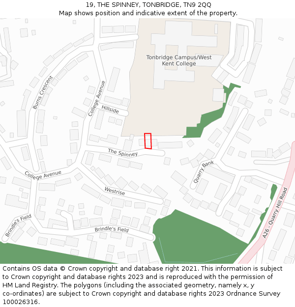 19, THE SPINNEY, TONBRIDGE, TN9 2QQ: Location map and indicative extent of plot