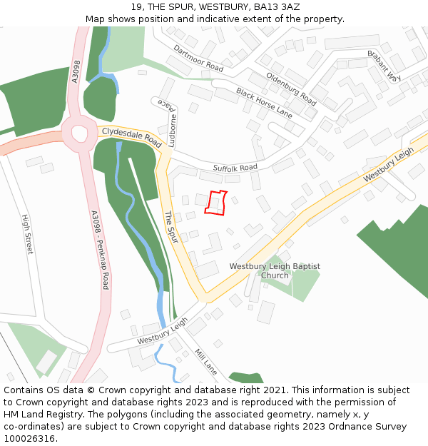 19, THE SPUR, WESTBURY, BA13 3AZ: Location map and indicative extent of plot