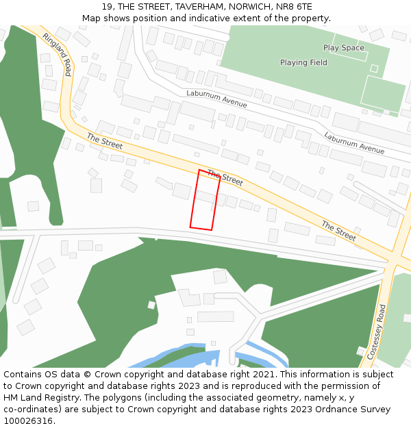 19, THE STREET, TAVERHAM, NORWICH, NR8 6TE: Location map and indicative extent of plot