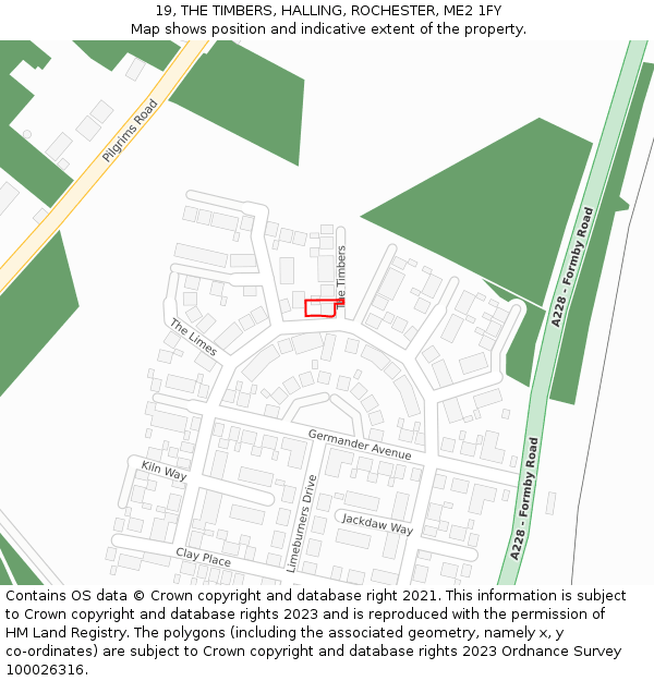 19, THE TIMBERS, HALLING, ROCHESTER, ME2 1FY: Location map and indicative extent of plot
