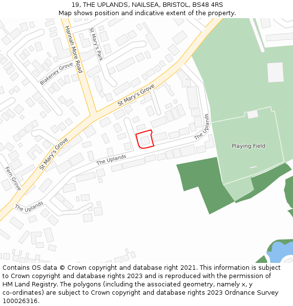 19, THE UPLANDS, NAILSEA, BRISTOL, BS48 4RS: Location map and indicative extent of plot
