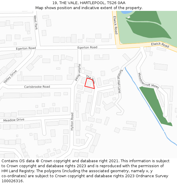 19, THE VALE, HARTLEPOOL, TS26 0AA: Location map and indicative extent of plot
