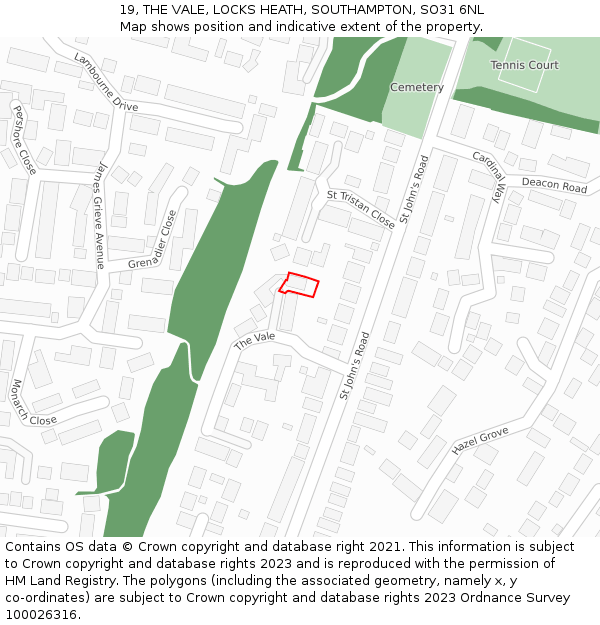 19, THE VALE, LOCKS HEATH, SOUTHAMPTON, SO31 6NL: Location map and indicative extent of plot