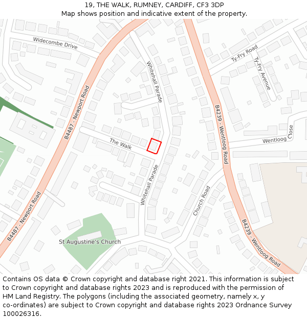 19, THE WALK, RUMNEY, CARDIFF, CF3 3DP: Location map and indicative extent of plot