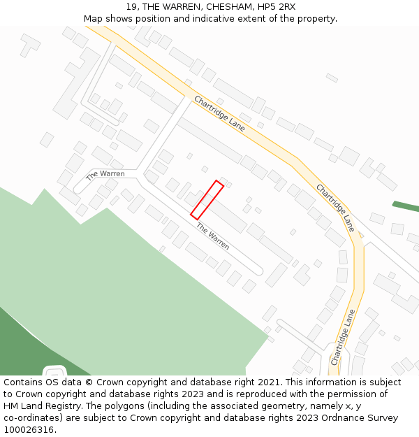 19, THE WARREN, CHESHAM, HP5 2RX: Location map and indicative extent of plot