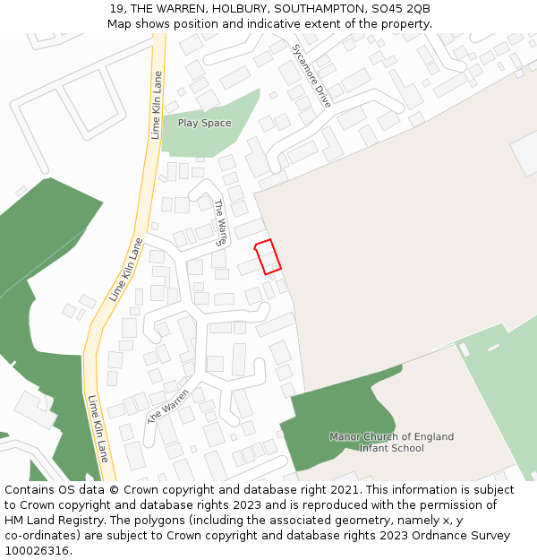 19, THE WARREN, HOLBURY, SOUTHAMPTON, SO45 2QB: Location map and indicative extent of plot