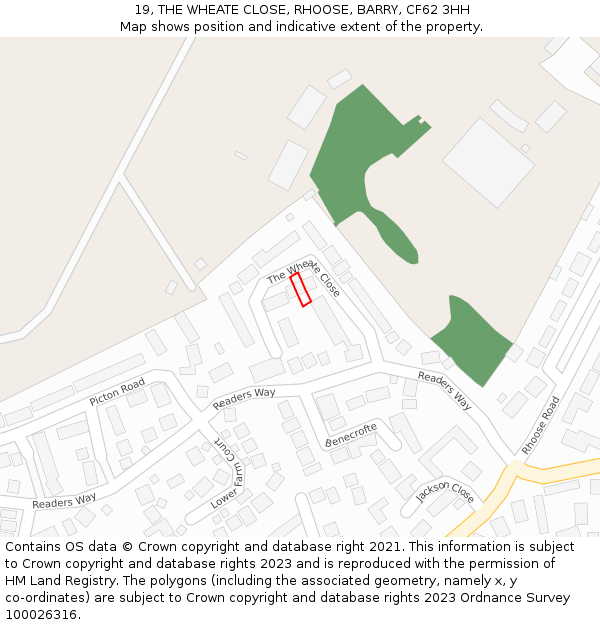 19, THE WHEATE CLOSE, RHOOSE, BARRY, CF62 3HH: Location map and indicative extent of plot