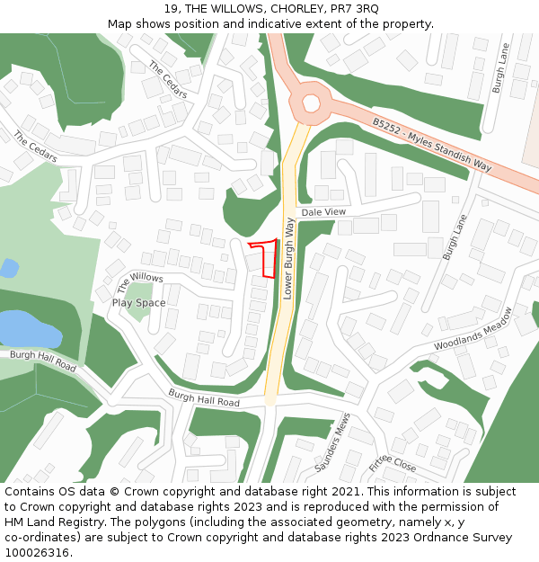 19, THE WILLOWS, CHORLEY, PR7 3RQ: Location map and indicative extent of plot