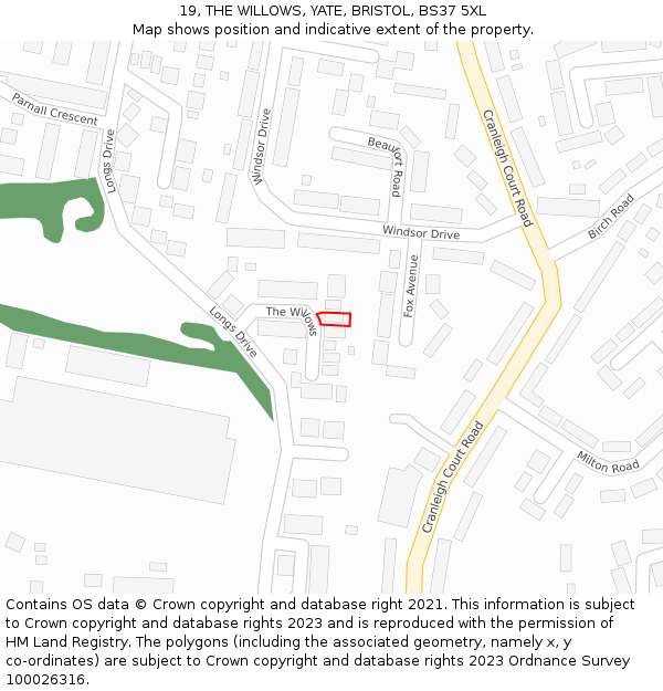 19, THE WILLOWS, YATE, BRISTOL, BS37 5XL: Location map and indicative extent of plot