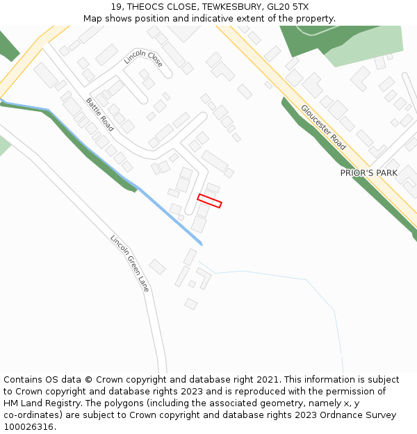 19, THEOCS CLOSE, TEWKESBURY, GL20 5TX: Location map and indicative extent of plot