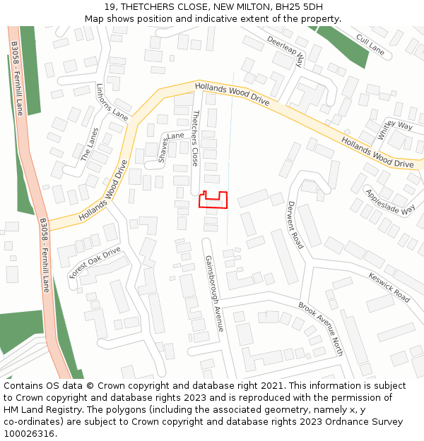 19, THETCHERS CLOSE, NEW MILTON, BH25 5DH: Location map and indicative extent of plot
