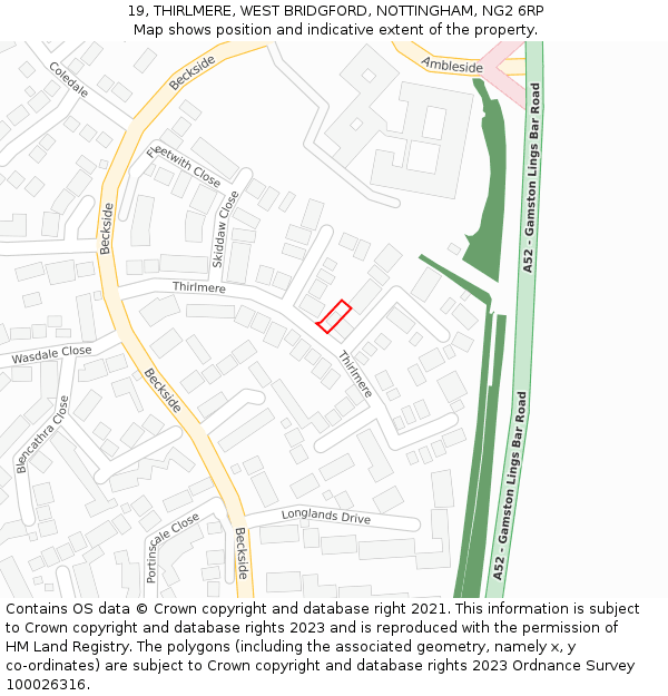 19, THIRLMERE, WEST BRIDGFORD, NOTTINGHAM, NG2 6RP: Location map and indicative extent of plot