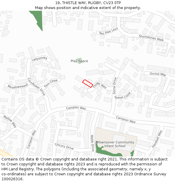 19, THISTLE WAY, RUGBY, CV23 0TP: Location map and indicative extent of plot