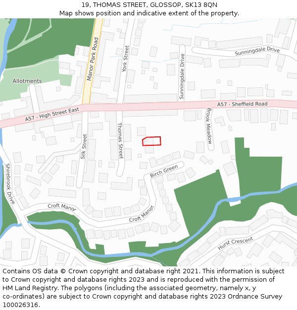 19, THOMAS STREET, GLOSSOP, SK13 8QN: Location map and indicative extent of plot