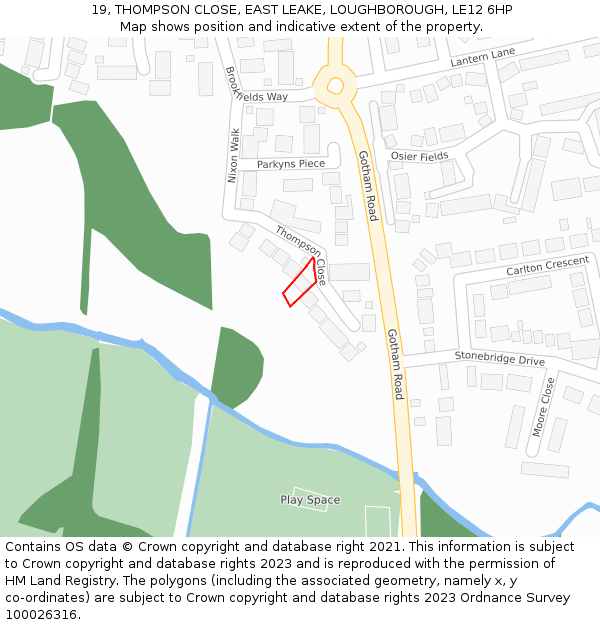 19, THOMPSON CLOSE, EAST LEAKE, LOUGHBOROUGH, LE12 6HP: Location map and indicative extent of plot