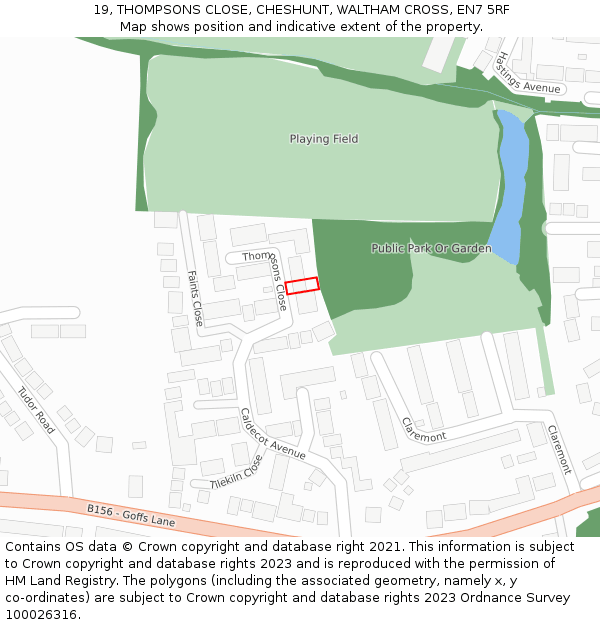 19, THOMPSONS CLOSE, CHESHUNT, WALTHAM CROSS, EN7 5RF: Location map and indicative extent of plot