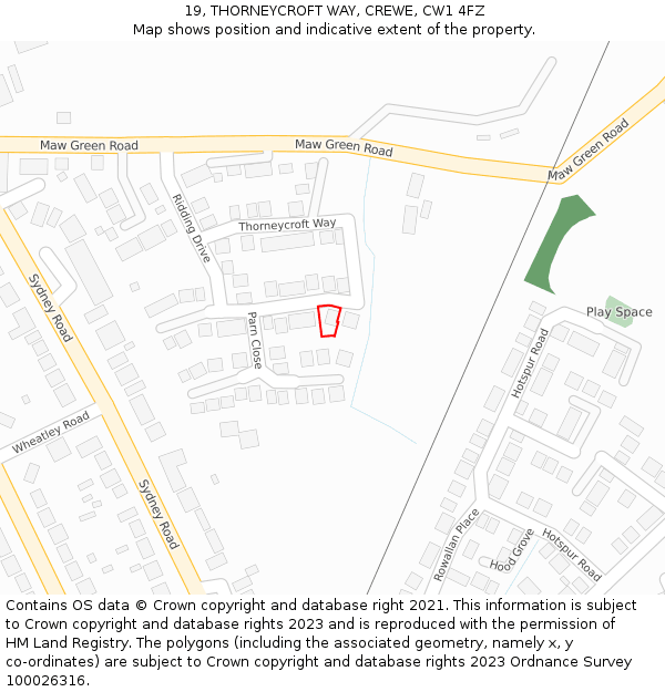 19, THORNEYCROFT WAY, CREWE, CW1 4FZ: Location map and indicative extent of plot