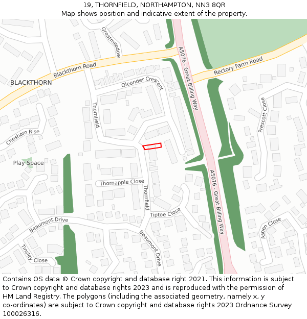 19, THORNFIELD, NORTHAMPTON, NN3 8QR: Location map and indicative extent of plot