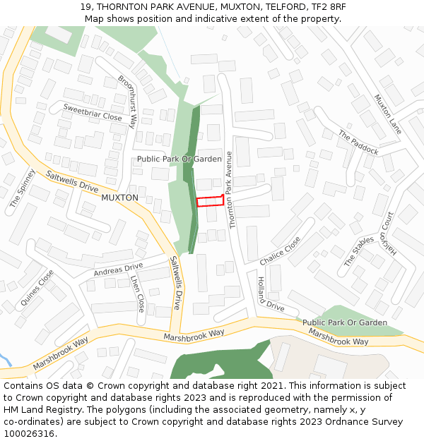 19, THORNTON PARK AVENUE, MUXTON, TELFORD, TF2 8RF: Location map and indicative extent of plot