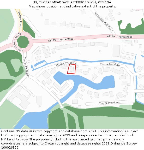 19, THORPE MEADOWS, PETERBOROUGH, PE3 6GA: Location map and indicative extent of plot