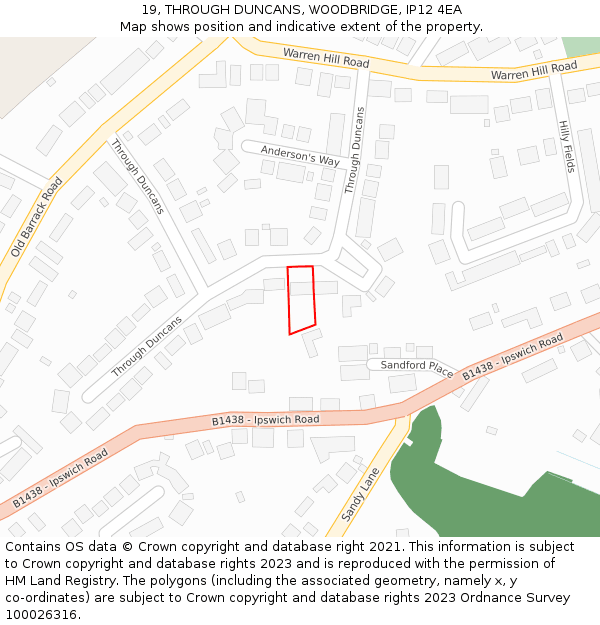 19, THROUGH DUNCANS, WOODBRIDGE, IP12 4EA: Location map and indicative extent of plot