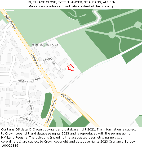 19, TILLAGE CLOSE, TYTTENHANGER, ST ALBANS, AL4 0FN: Location map and indicative extent of plot