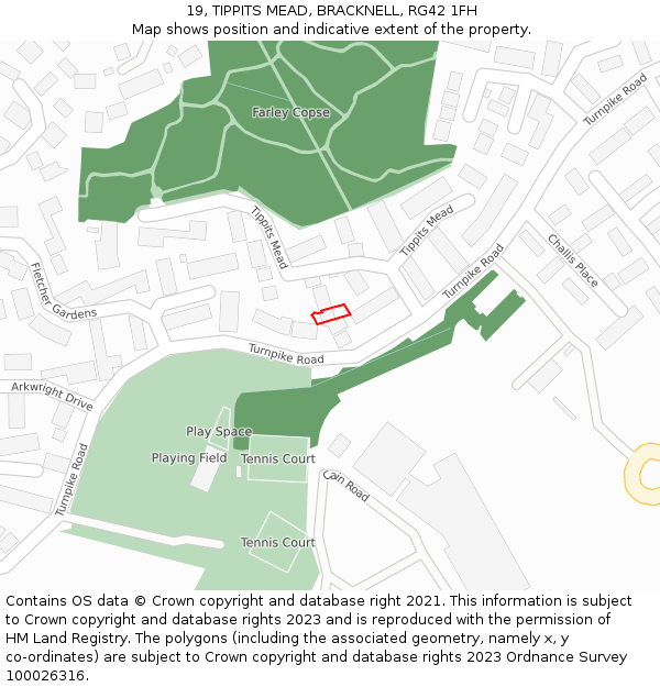 19, TIPPITS MEAD, BRACKNELL, RG42 1FH: Location map and indicative extent of plot