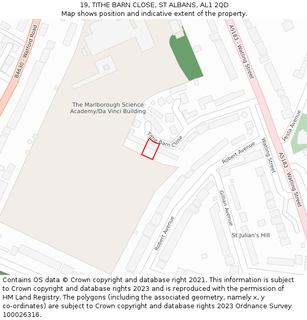 19, TITHE BARN CLOSE, ST ALBANS, AL1 2QD: Location map and indicative extent of plot