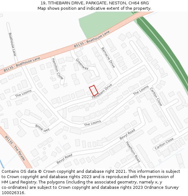 19, TITHEBARN DRIVE, PARKGATE, NESTON, CH64 6RG: Location map and indicative extent of plot