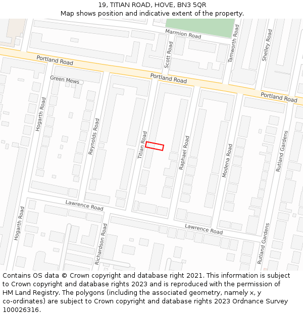 19, TITIAN ROAD, HOVE, BN3 5QR: Location map and indicative extent of plot