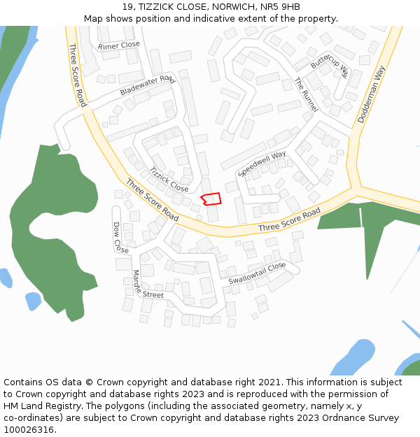 19, TIZZICK CLOSE, NORWICH, NR5 9HB: Location map and indicative extent of plot