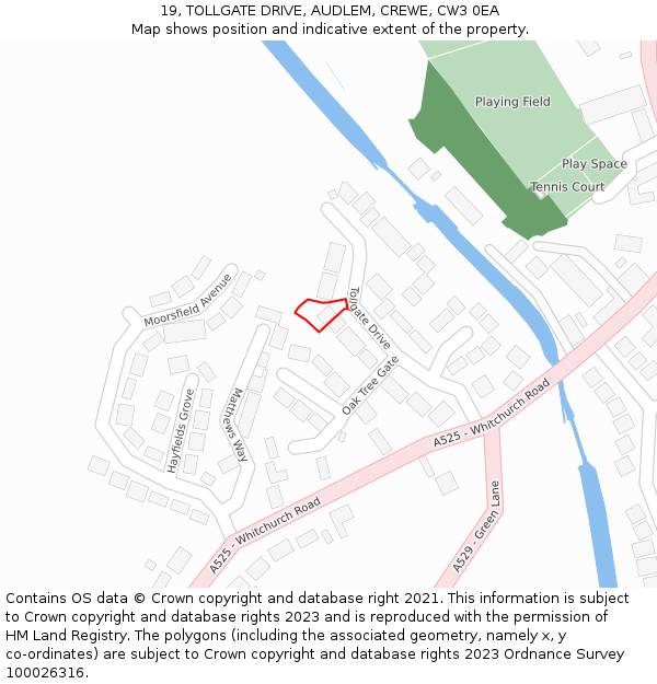 19, TOLLGATE DRIVE, AUDLEM, CREWE, CW3 0EA: Location map and indicative extent of plot