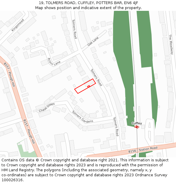 19, TOLMERS ROAD, CUFFLEY, POTTERS BAR, EN6 4JF: Location map and indicative extent of plot